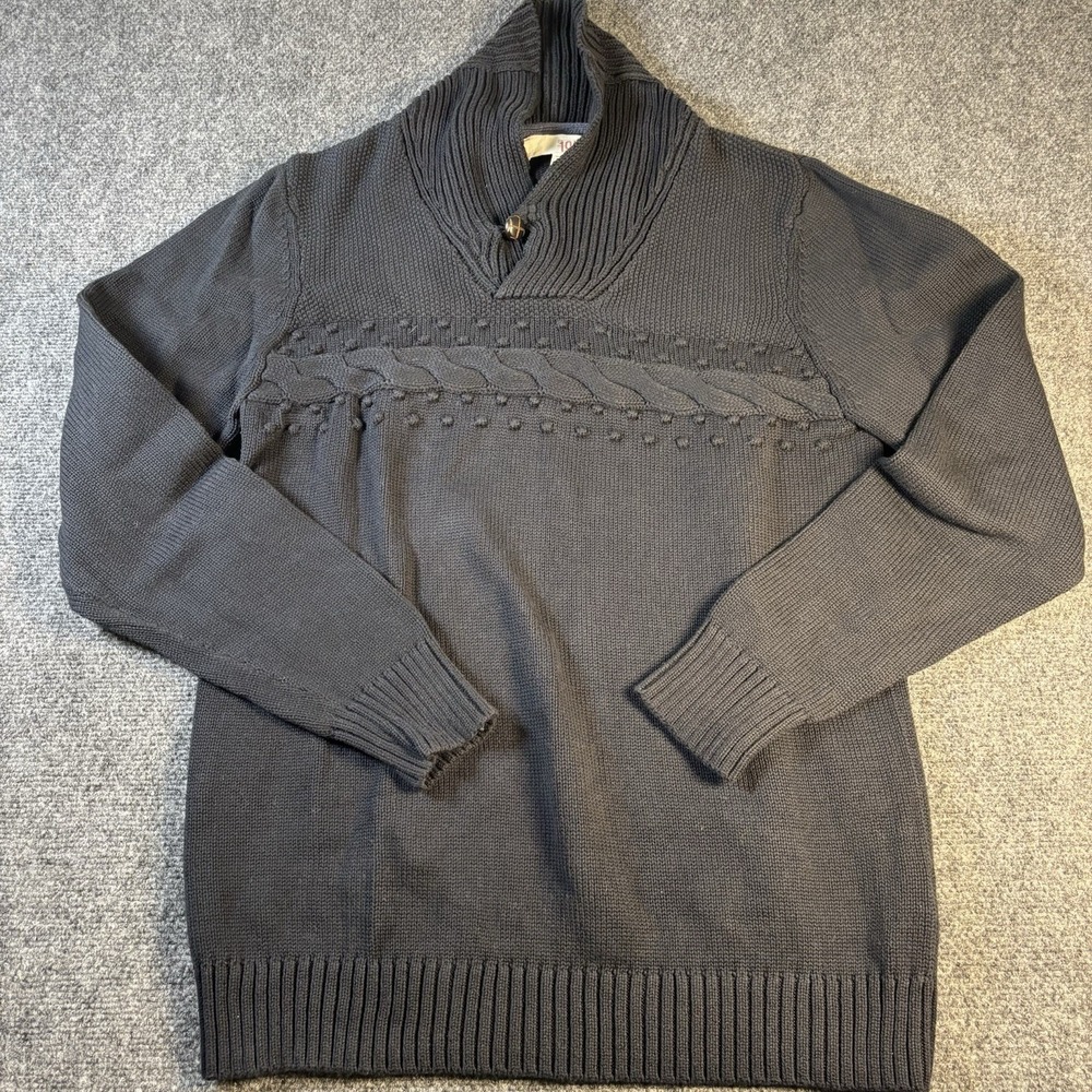 1901 Shawl Collar Sweater‎ Mens XL Gray Cable Knit Bobble 100% Cotton Pullover